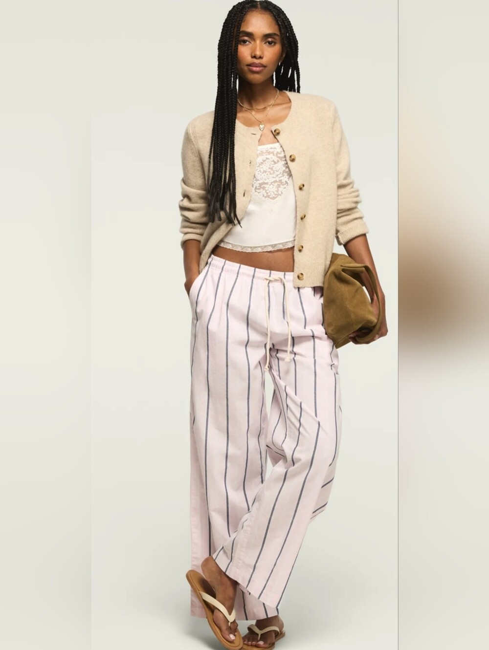 Lucky Brand Pink and Navy Striped Wide Leg Pants